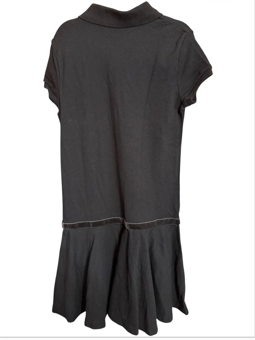 Ralph Lauren Black Polo Dress Drop Waist Velvet Bow    Ruffle Hem NWT Size Large